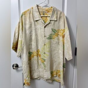 Tommy Bahama Shirt Men's XXL 100% Silk Floral Palms Hawaiian Button Up 2XL